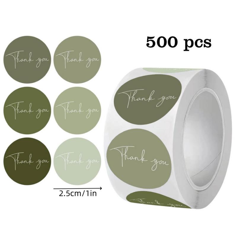 500pcs/rollSpring Green Thank You Stickers Round Heart Baking Gift Packaging Bag Envelope Sealing Stickers Notebook Phone Suitca
