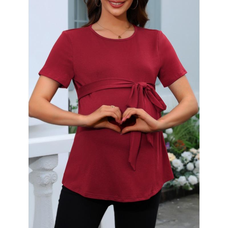 Женский топ для беременных с круглым вырезом и коротким рукавом, однотонный
