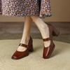 2024 Новые туфли из натуральной кожи для женщин, сплошные квадратные каблуки, высокие каблуки, туфли Мэри Джейн, удобные неглубокие женские туфли-лодочки на каблуках для женщин