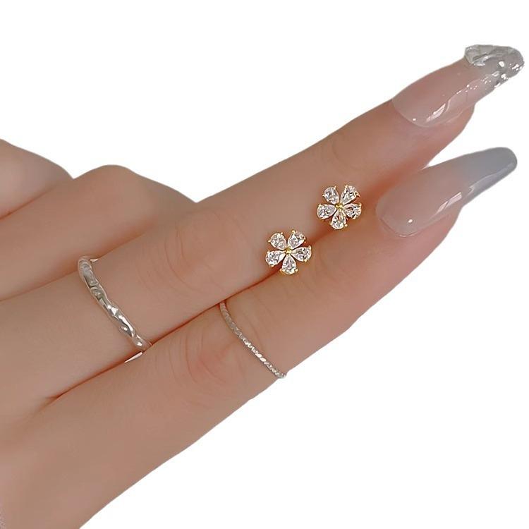 Серьги-гвоздики из серебра S925 с мини-цветами, Алмазные серьги, Маленькие серьги-гвоздики для козелка уха