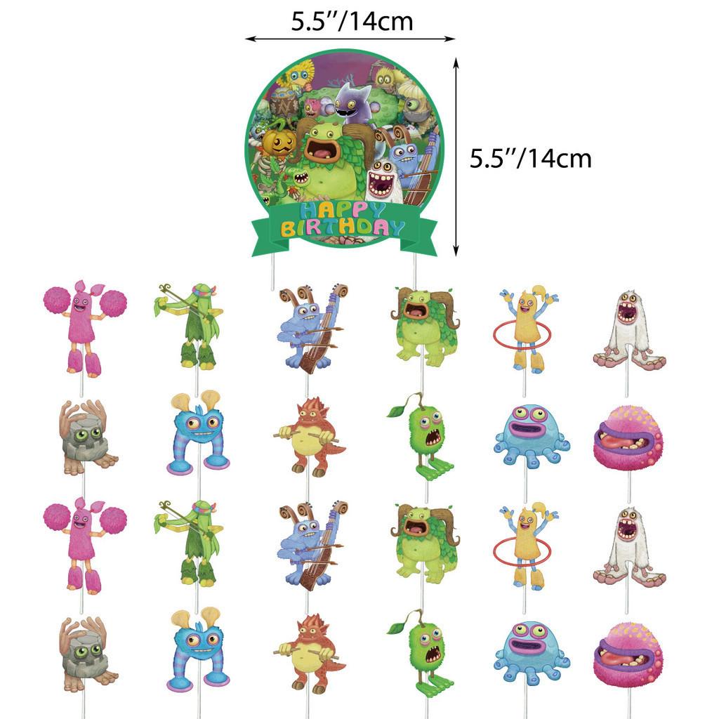 Красочный Монстр Музыкальный Концерт Украшения для Вечеринки по Случаю Дня Рождения Лесное Существо Вымпел Баннер Воздушные Шары Топперы для Торта