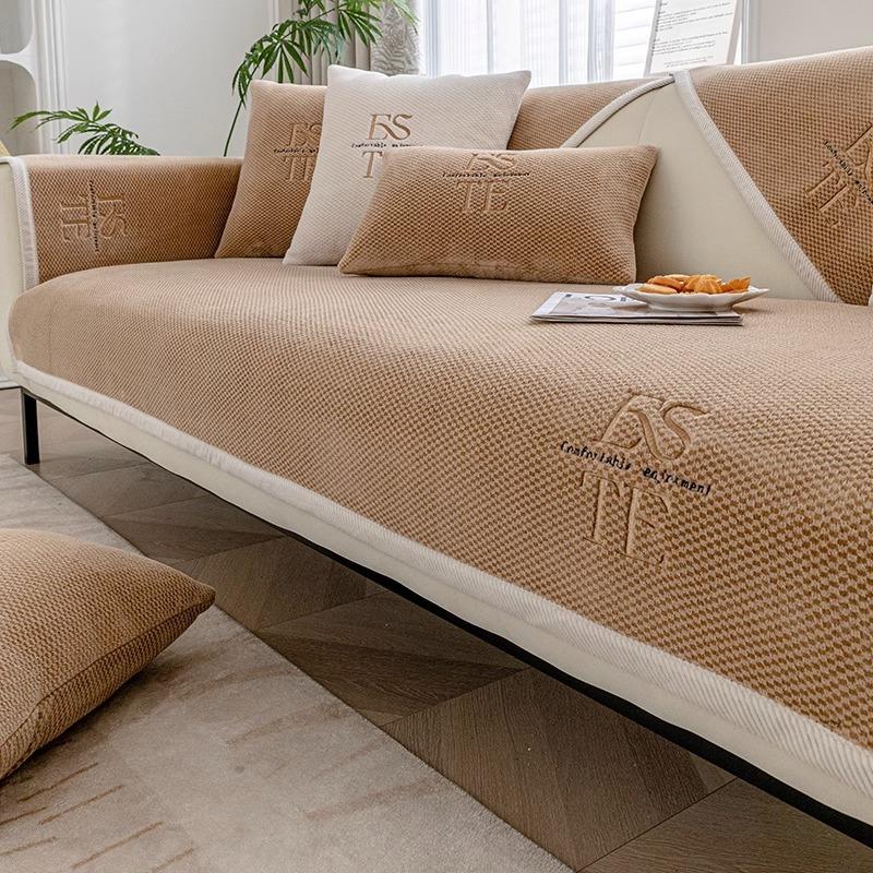 Роскошный чехол для дивана в синельную клетку с белым краем, универсальные нескользящие диванные подушки для гостиной, подлокотники, полная посылка, чехол, подушка