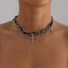 Black Beads Cross Pendant Necklace Crystal Class Tassels Clavicle Chain Casual Wear