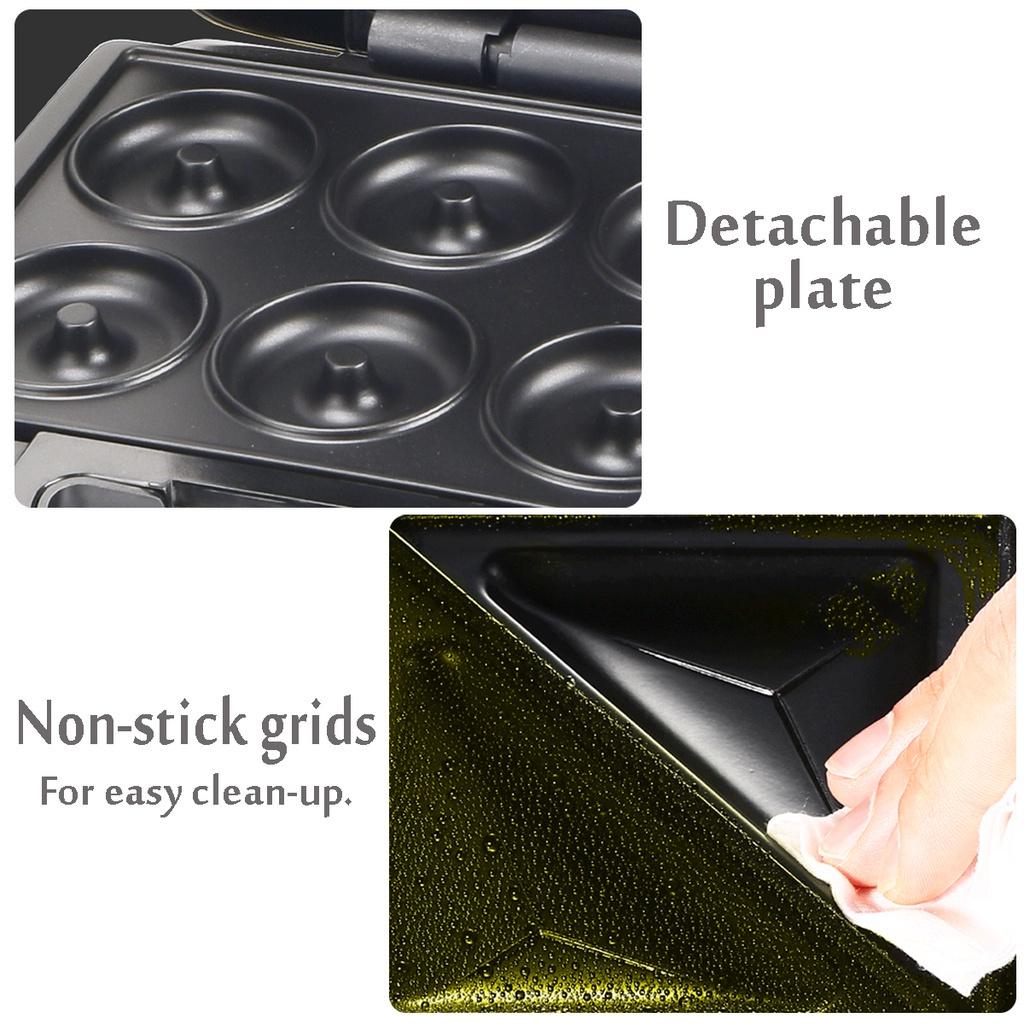 750W 6-in-1 Electric Waffle Machine Maker Multifunctional Sandwich Maker Home Muffin Cake Donut Bubble Waffle Maker Breakfast