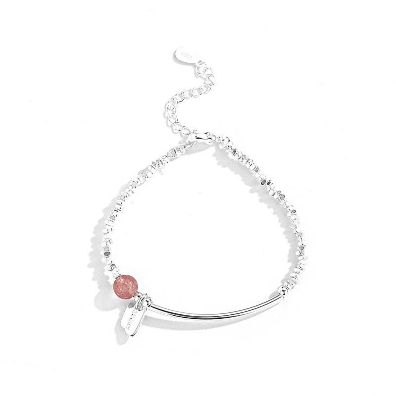Strawberry Crystal Silver Bracelet: Minimalist Japanese & Korean-Inspired Design, Fresh and Sweet High-End Fashion for Women