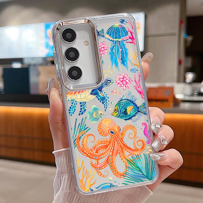Чехол для телефона с медузами и морскими звездами для Samsung Galaxy S26 S25 S24 S23 Ultra S24 S25 FE A17 A57 A56 A16 A55 A37 A36 5G Прозрачный ТПУ чехол