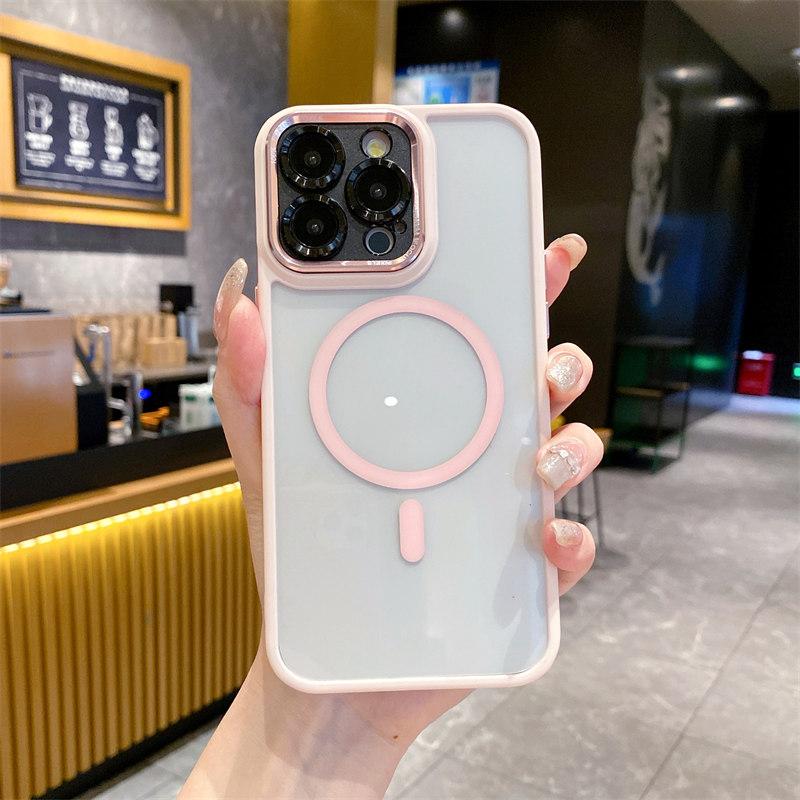 Роскошный высококачественный прозрачный магнитный чехол с цветной рамкой для iPhone 15 Pro Max 14 Plus 13 12 11 Pro, полное покрытие с пленкой для объектива