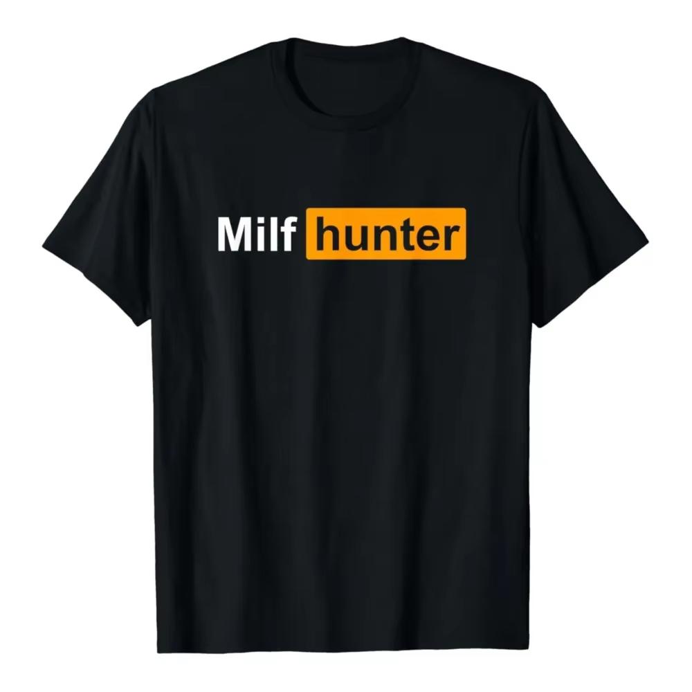 Смешные футболки с принтом MILF Hunter Графические футболки Высококачественные мужские и женские футболки с коротким рукавом Мужская спортивная одежда Мужские топы