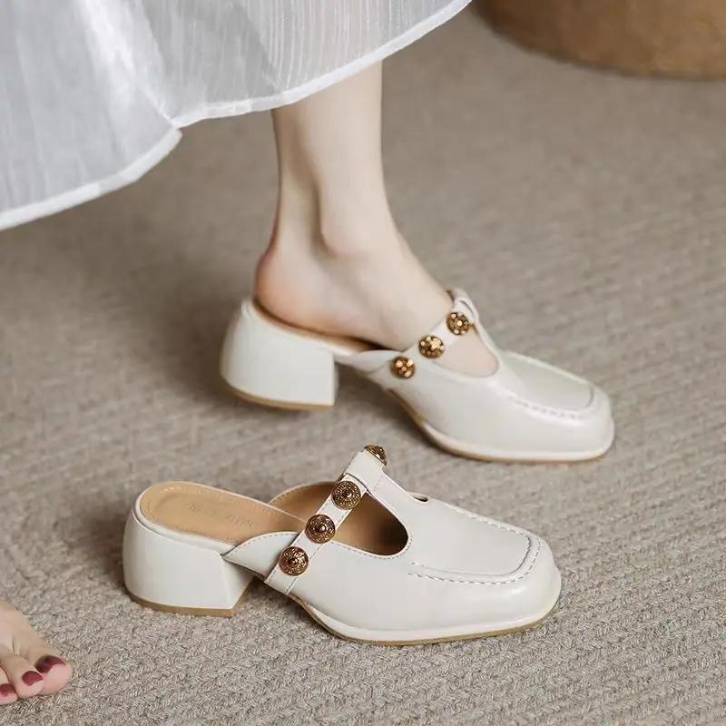 Обувь Мюли Женские тапочки и сандалии Женские повседневные шлепанцы Корейский стиль Водонепроницаемая обувь Новинки Распродажа по акции Лето