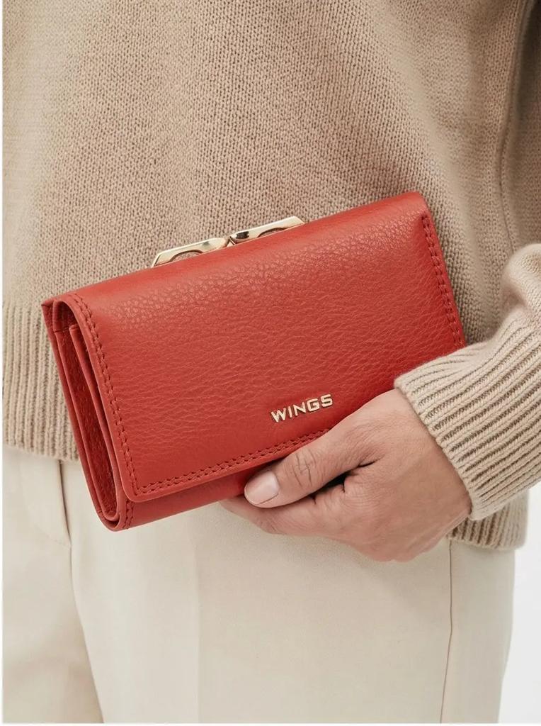 Women' Leather Wallet Wings with RFID Protection and a Roomy Interior Red