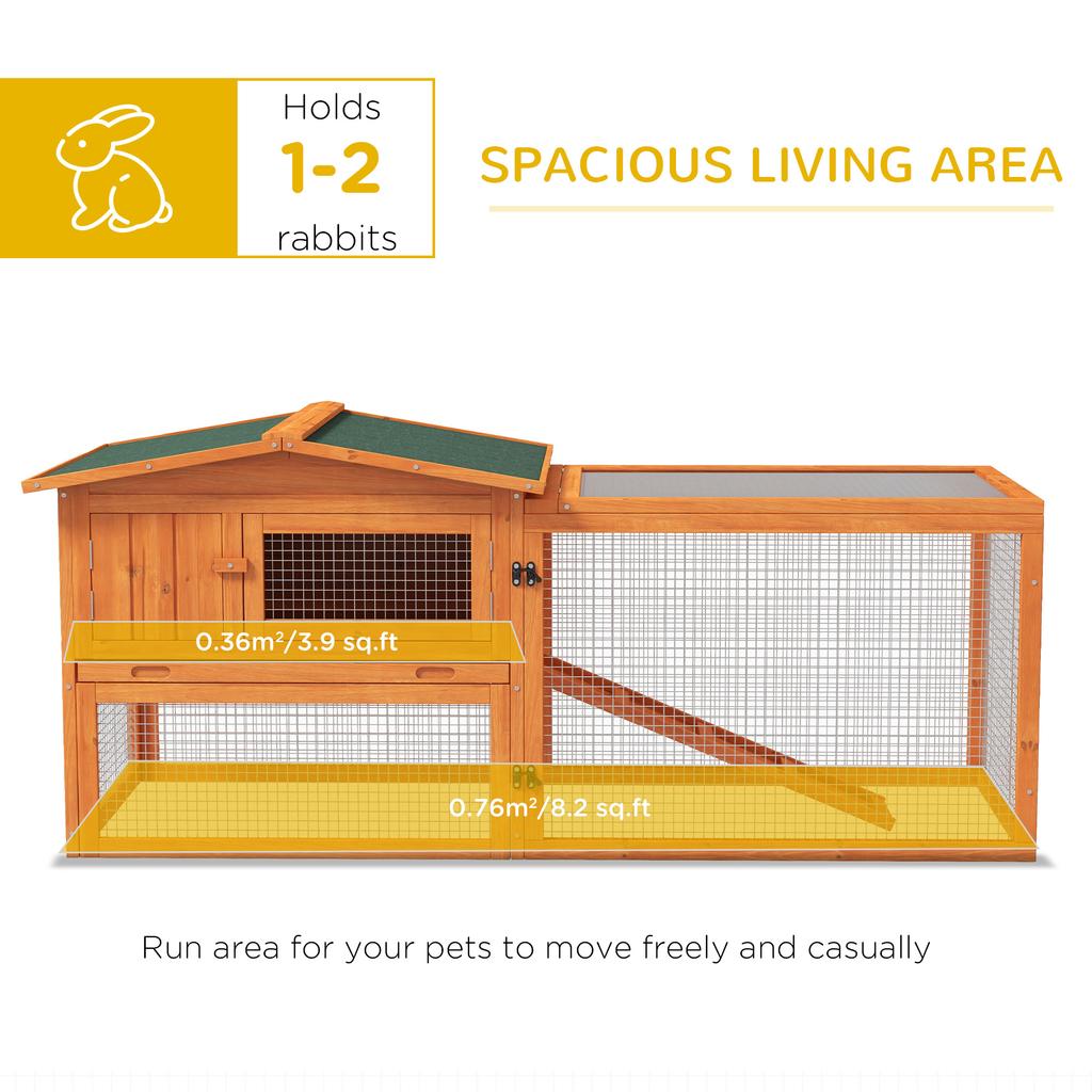 Rabbit Hutch With Run Wooden Guinea Pig Hutch Outdoor Bunny Cage Hide House With Sliding Tray Hay Rack Ramp 156 X 58 X 68cm Orange