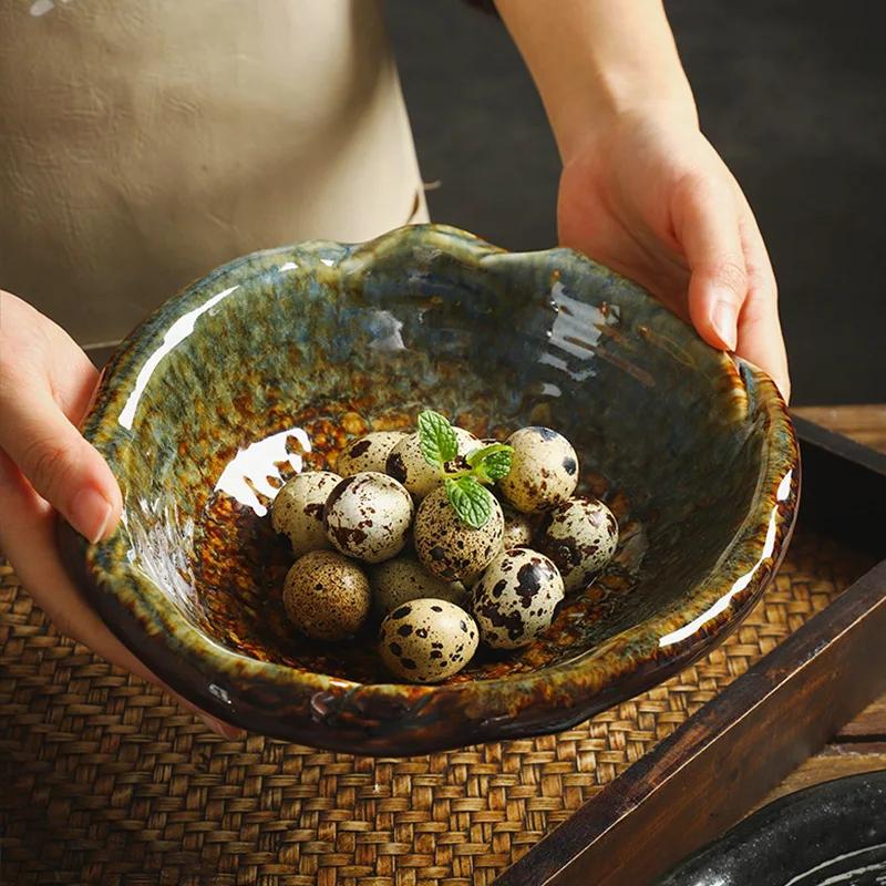 Японская и корейская керамическая миска Нестандартная фруктовая салатница Домашняя большая форменная миска для сервировки рамена Посуда для сашими