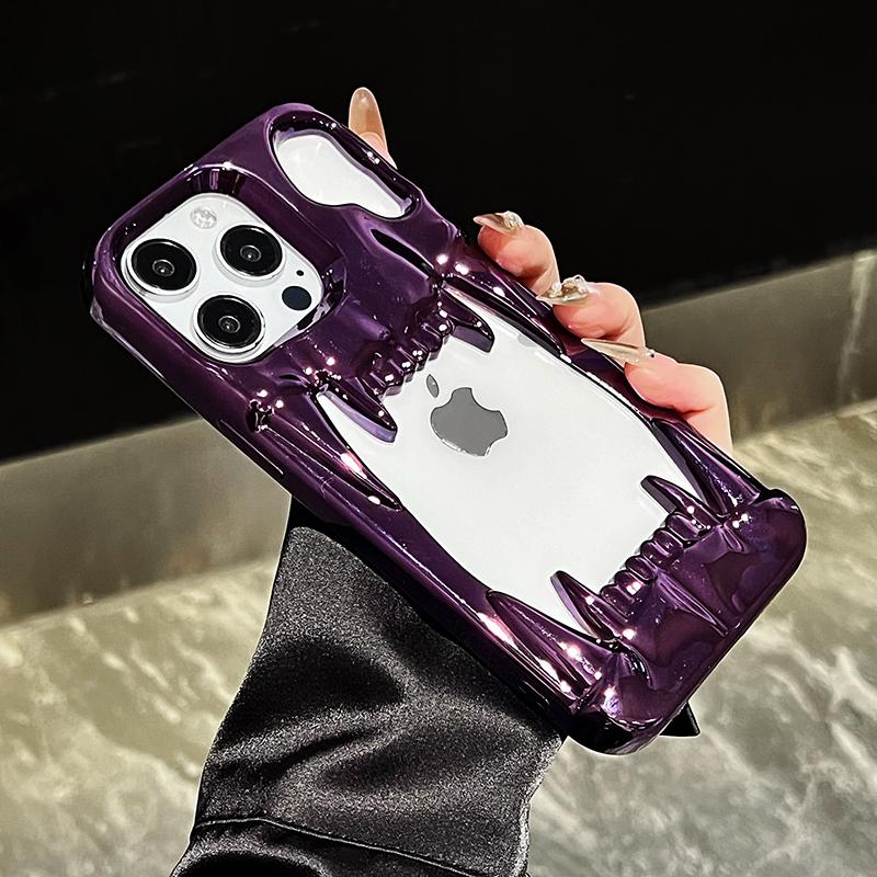3D Tiger Tooth Hollow Dissipate Heat Phone Case For iPhone 17 16 15 Plus 14 13 12 11 Pro Max 16e Metal Purple Soft Cover