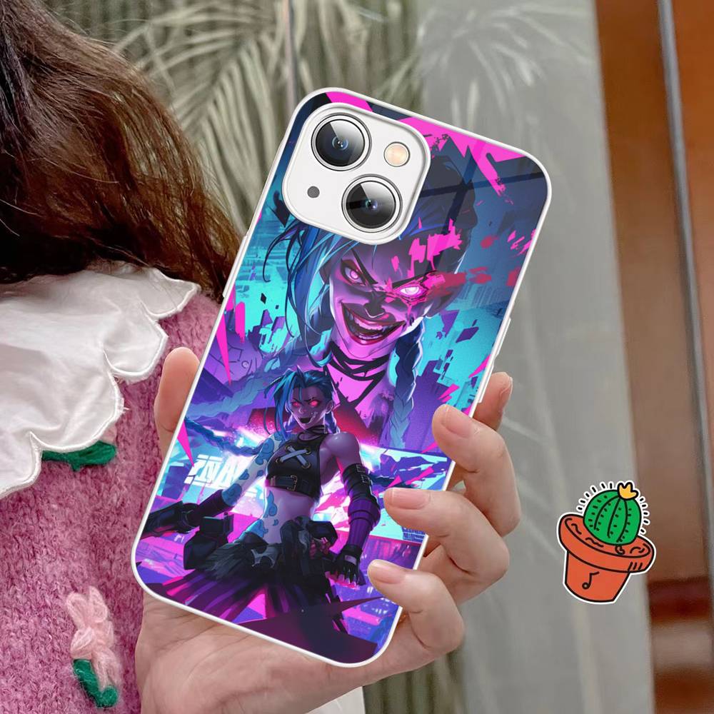 Чехол для телефона с персонажем Джинкс из мультфильма Arcane для iPhone 15 13 12 Mini 11 Pro XS Max X XR 14 Plus, Чехол из закаленного стекла