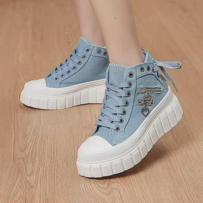 Женские парусиновые кроссовки большого размера на платформе с металлической молнией и украшением в виде сердца