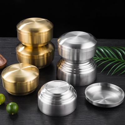 Корейский стиль 304 Двухслойная миска для риса из нержавеющей стали с крышкой Миска для супа и риса Кухня Дом Креативная детская маленькая миска Кухня