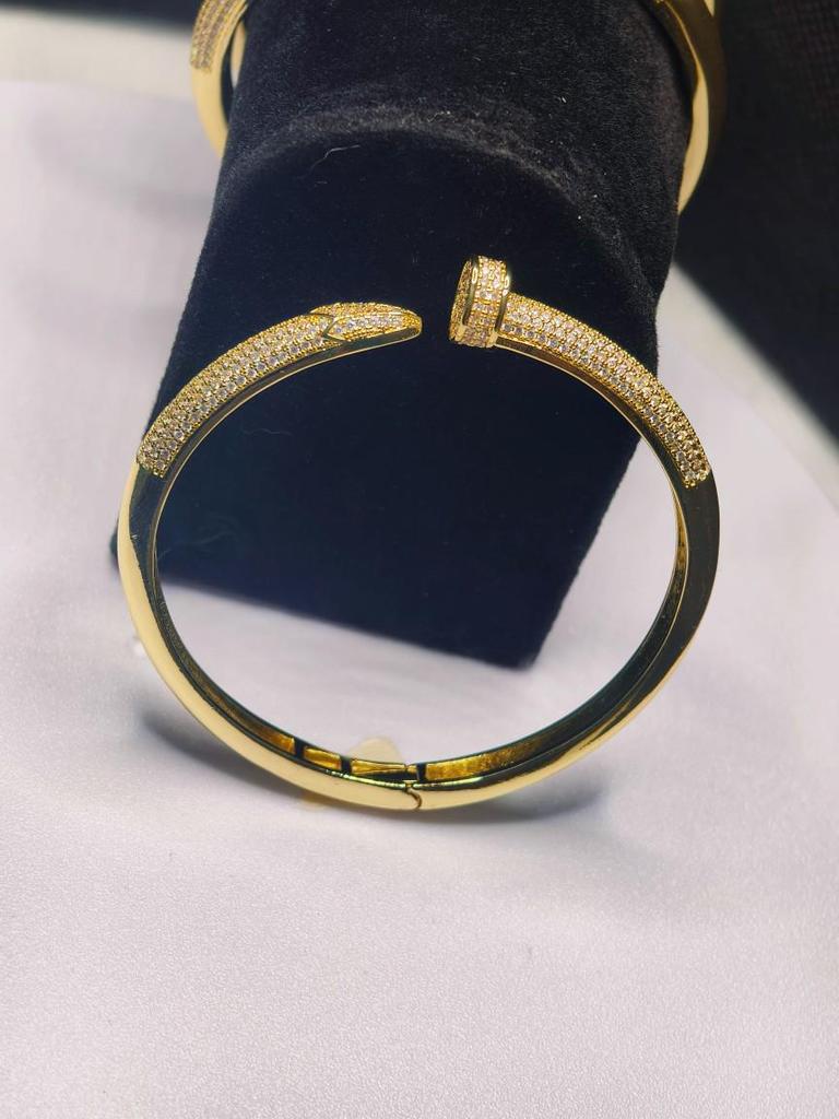 Adjustable Gold Copper Nail Bracelet with Zircon Studs