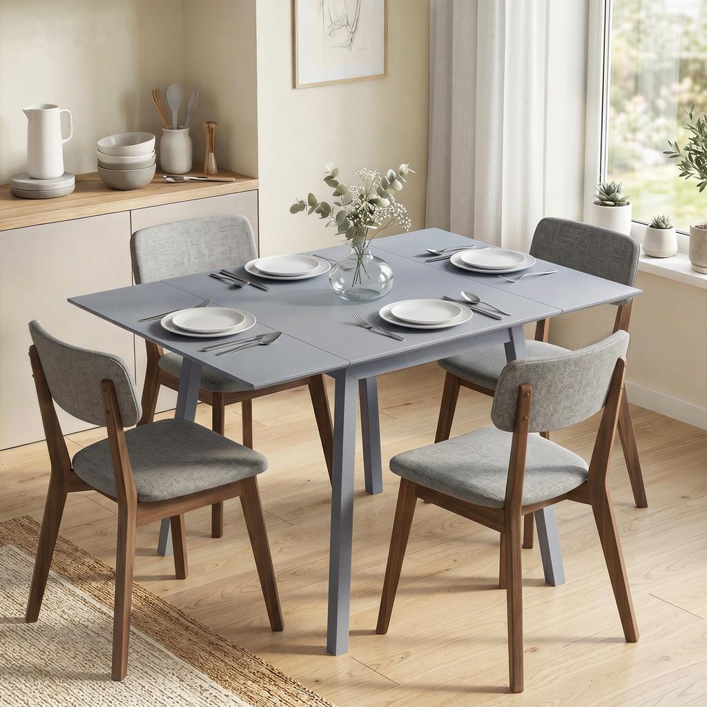 Solid Wood Folding Dining Table, Drop Leaf Table for 2-4 People, Rectangle Kitchen Table