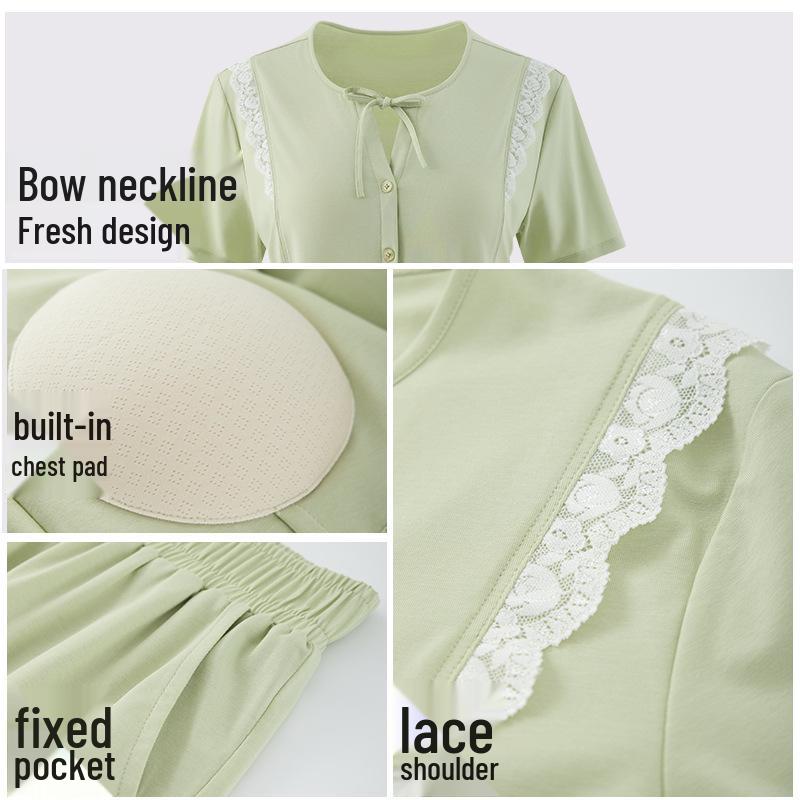 Women's Summer Antibacterial Cooling Pajama Set with Bra Pads - Short Sleeve & Shorts