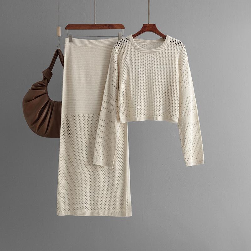 2026 Summer Casual Temperament Commuter Women Wear Y2k Harajuku Fashion New Hollow Knit Long Skirt Trend Simple Two-Piece Skirt