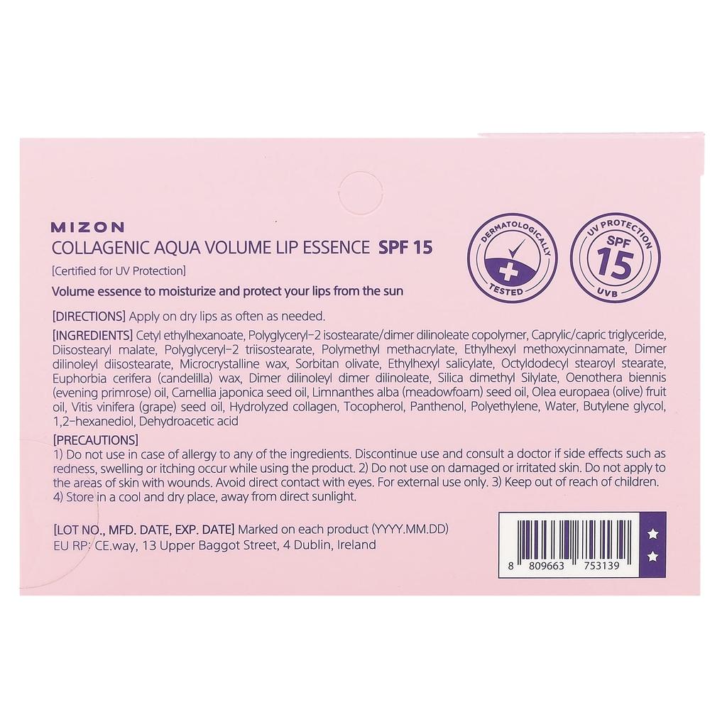 Mizon, Collagen Aqua Volume Lip Essence, SPF 15, 0,33 жидких унций (10 мл)