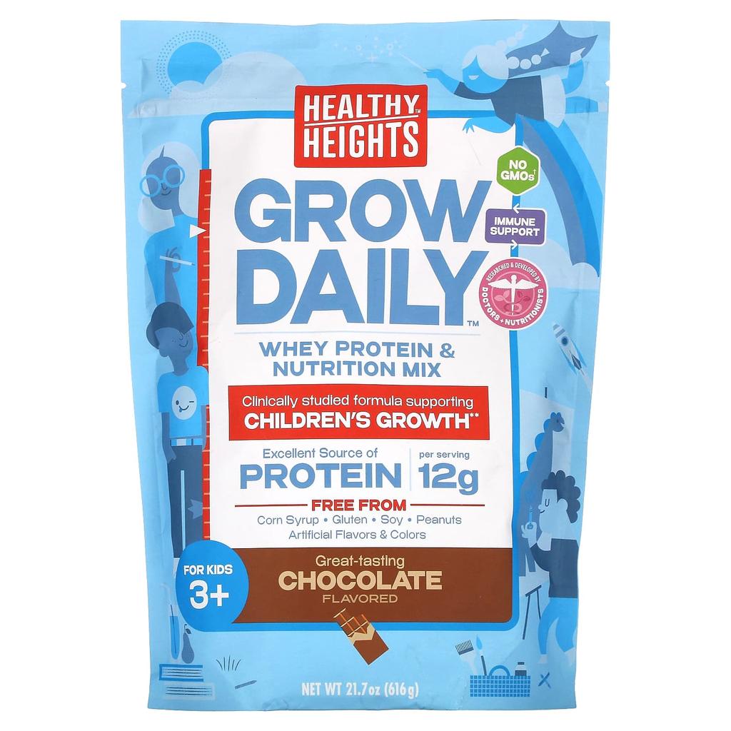 Healthy Heights Grow Daily, Whey Protein and Nutrition Mix, For Children Ages 3+, Chocolate Flavor, 21.7 Oz (616 G)
