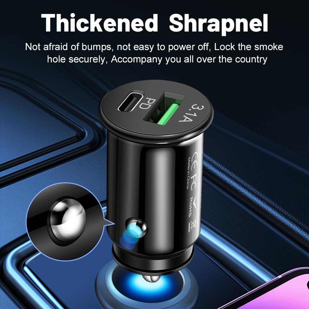 Mini 2 Port USB PD 3.1A Автомобильное зарядное устройство Быстрая зарядка Type C Автомобильные зарядные устройства Адаптер для iPhone Для Samsung Для Xiaomi