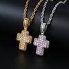 Hiphop Luxury Inlaid CZ Cross Pendant Rope Chain Necklaces for Men Women Punk Personality Rapper Accessory Fashion Neck Jewelry
