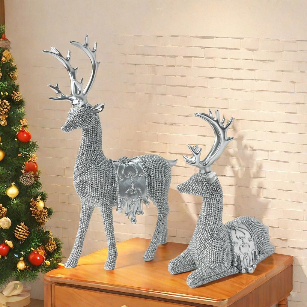 Рождественская фигурка оленя, набор из 2 предметов, миниатюрная скульптура оленя лося из смолы для праздничного домашнего настольного дисплея на полке