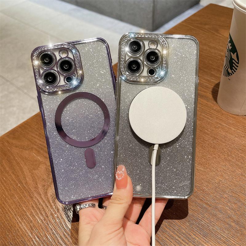 Luxury Fashion Electroplating Gradual Glitter Diamond Magnetic Phone Case For iPhone 15 14 13 12 11 Pro Max Shockproof Cover For iPhone 14 13 12 11