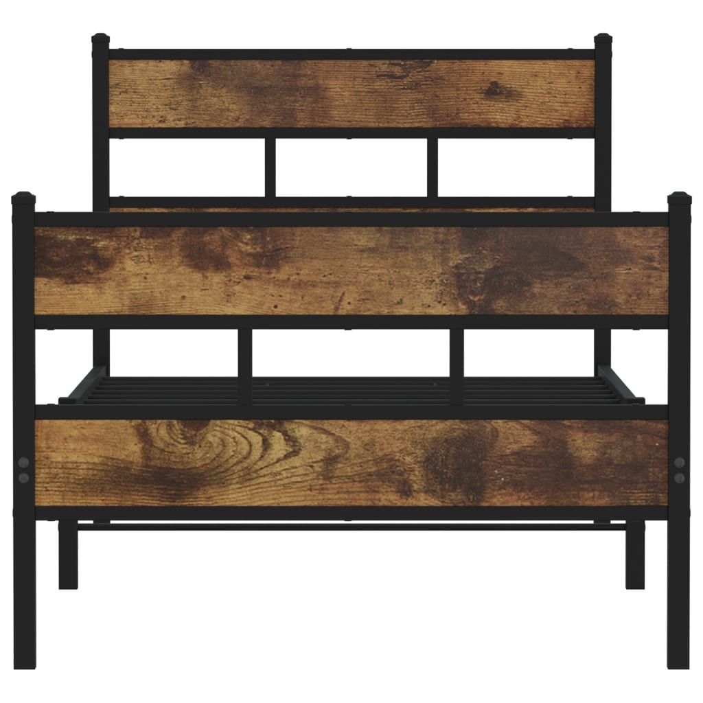Metal Bed Frame without Mattress Smoked Oak Finish 75 x 190 cm