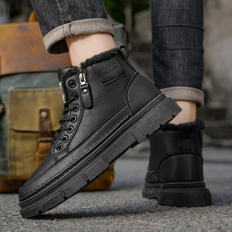 Роскошный бренд Мужские ботильоны Кожаные Мужские Деловые Хлопковые Ботинки Зимние Теплые Снежные Ботинки с Мехом Нескользящие Высокие Рабочие Ботинки