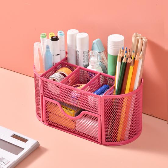 Pen Holder Sturdy Sliding Drawer Smooth Edges Non-fading Anti-rust Coating Organized Metal Nine Grids Pencil Storage Box Dormitory Accessory