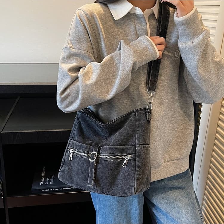 Винтажная выстиранная джинсовая сумка большой вместимости