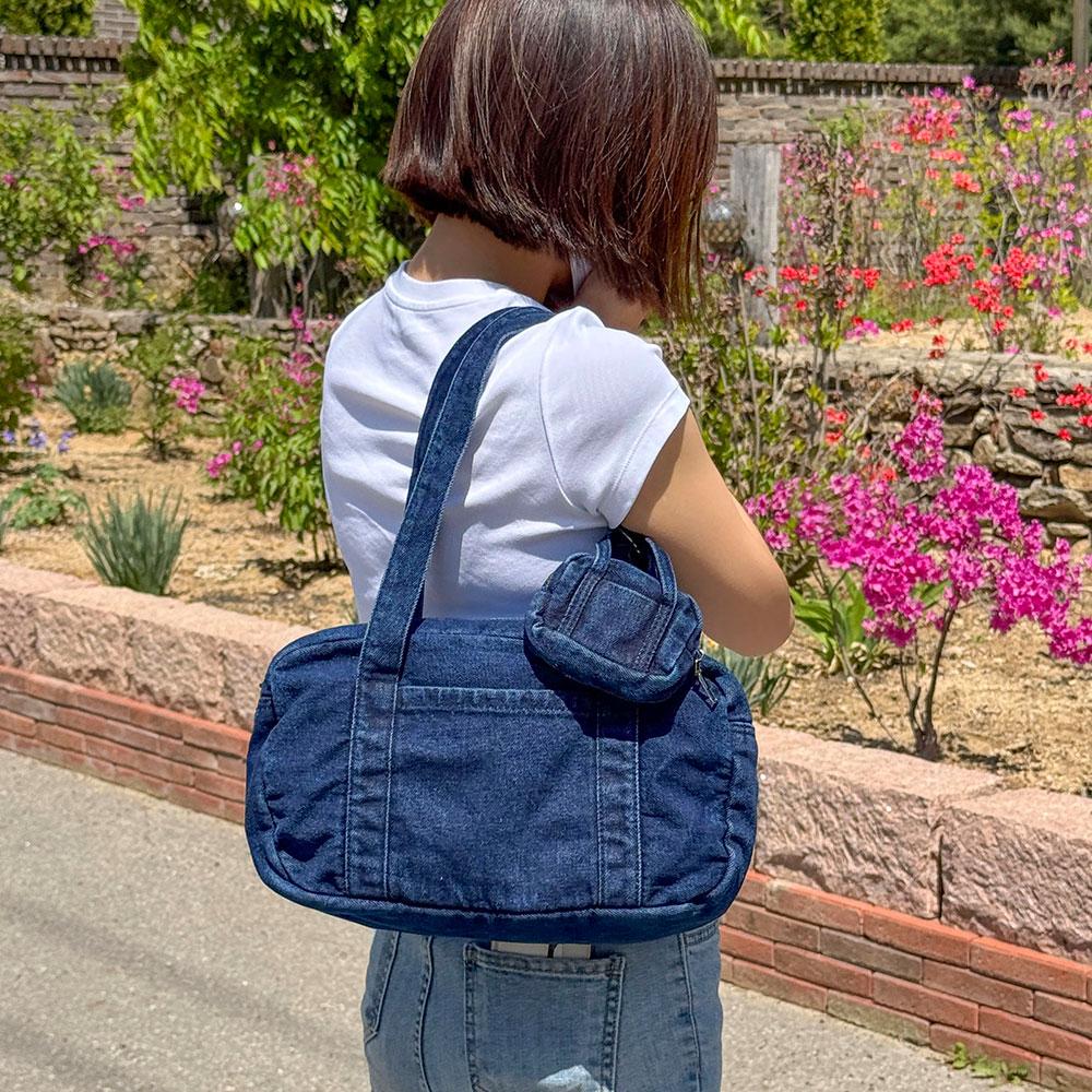 Olivia Pop OP_M2406 denim Soft Boston Shoulder Bag + Mini Pouch
