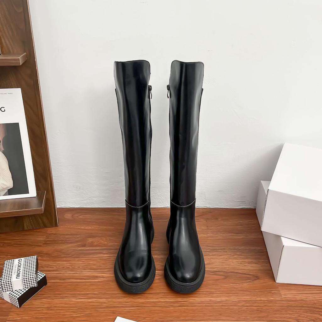2025 Winter New Long Knight Boots Women's Wear Advanced Sense Small Thick Sole Heightening Women's Boots High Leather Boots