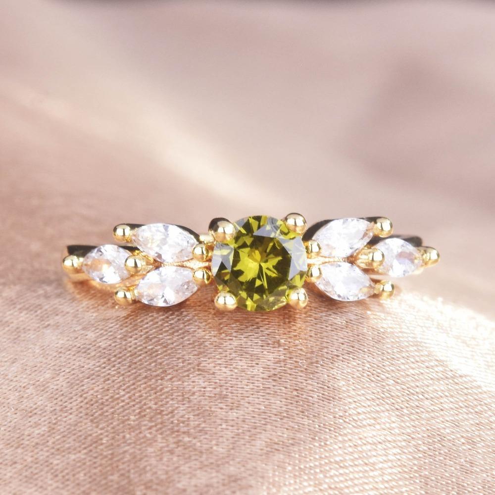 Trendy Open Ring for Women Olive Green Zircon Wedding Band with Diamond Accents Fashion Jewelry
