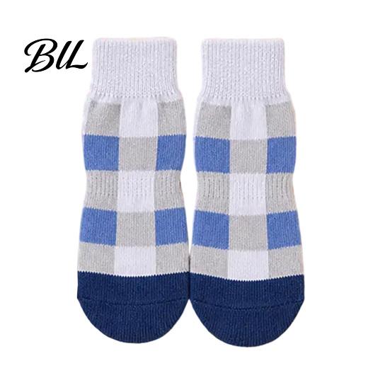 Dog Socks for Indoor Floors 4Pcs Plaid Socks, Anti-Slip Pet Paw Covers with Adjustable Straps, Breathable Ribbed Protectors Outdoor Walks Soft Knitted
