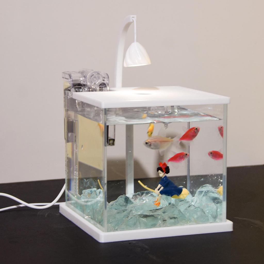 Mini Ultra-White Glass Fish Tank with Rose Light - Transparent Betta Tropical Fish Eco-Tank