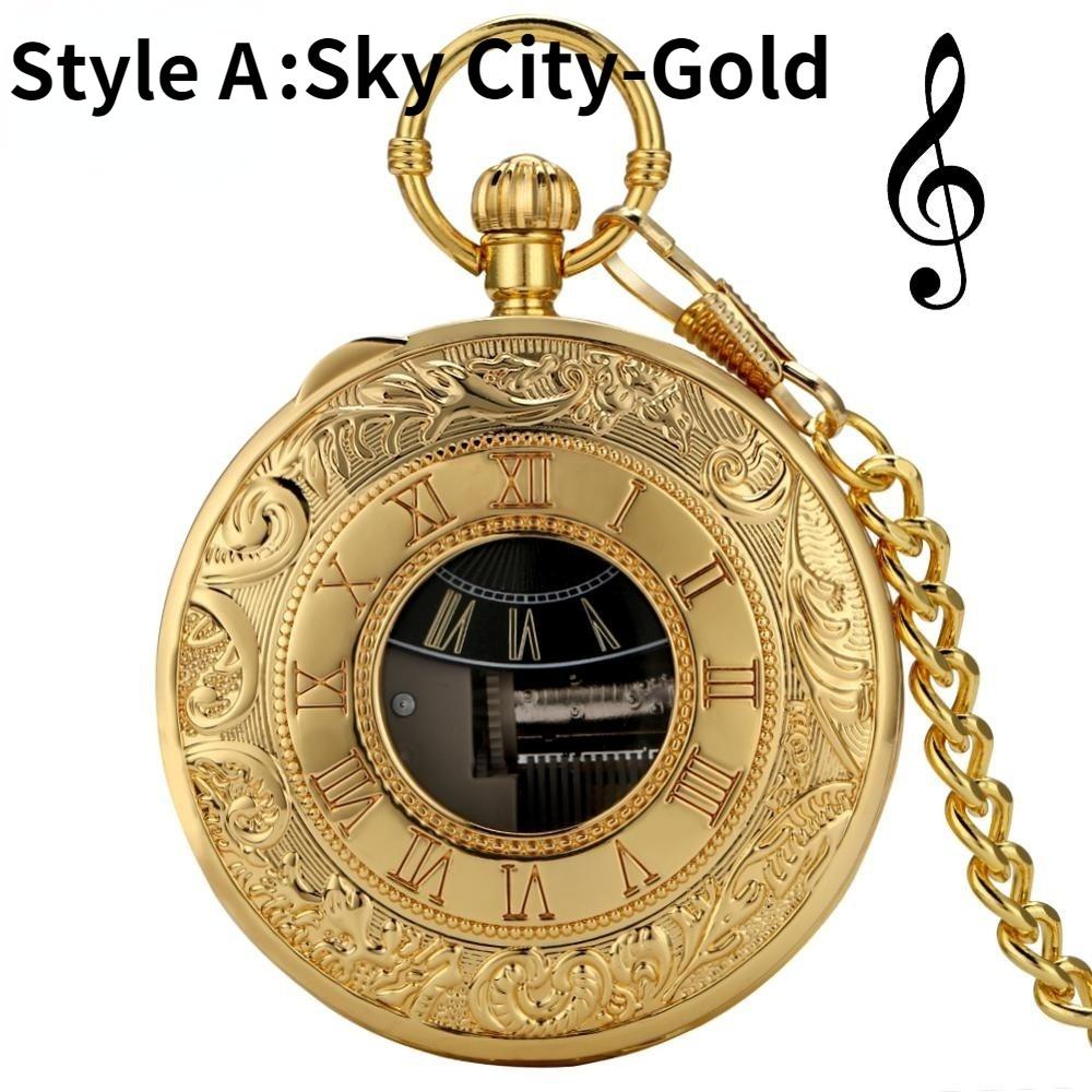 Новые изысканные карманные часы с музыкальным механизмом, музыкальная цепочка для часов с ручной игрой, римские цифры, цепочка с четвертью часа, подвесные часы, новогодний подарок с коробкой