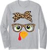 Thanksgiving Turkey Face Leopard Print Glasses Long Sleeve Tshirt