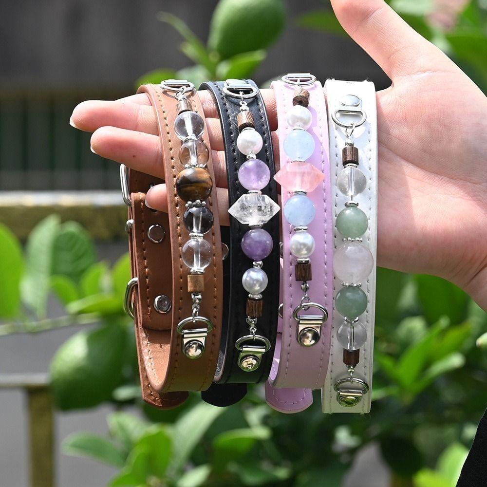 Crystal Stone Leather Pet Collar Adjustable Dog Collar Exquisite Cat Collar Puppy