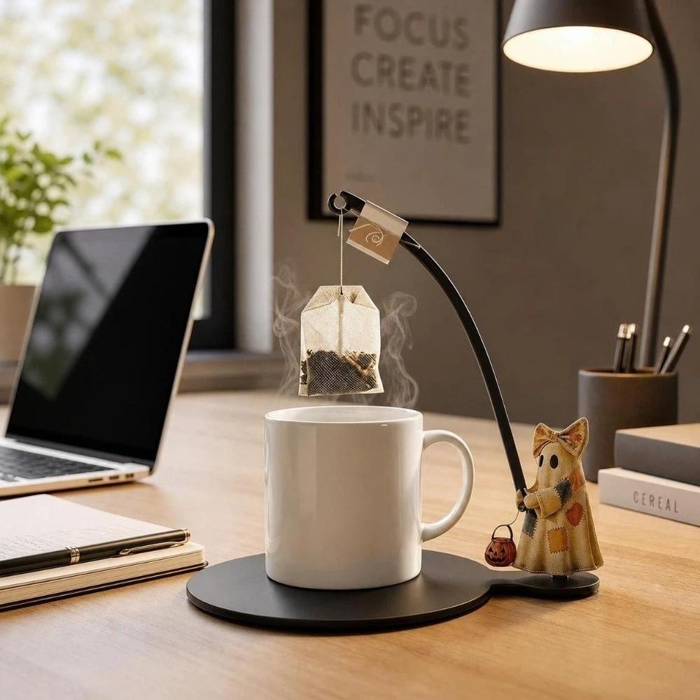 Halloween Tea Coaster Set Wooden Tea Bag Hanger Portable Tea Bag Holder Desktop