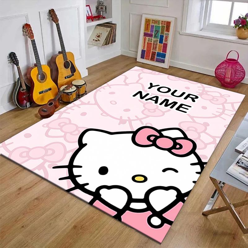 Custom HelloKitty Mat Personalized Name, Polyester Washable Indoor Entryway Rug, Gift for Christmas, Easter, Thanksgiving Day