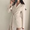 2025 Autumn Women's Chic Retro Blazer, Hong Kong Style Belted Waist Wool Blend Jacket, Korean Fashion Office Chic Trench Coat for Trendy Look