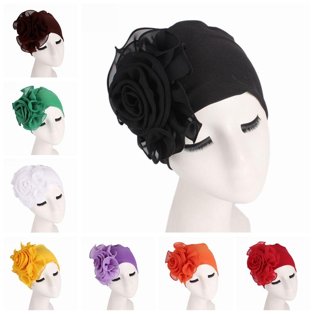 Soft Stretchy Headscarf Bonnet Cap Muslim Hijab Hair Loss Wrap Flower Size Hat Elastic Chemo Cap