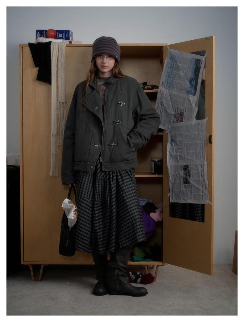 Trendy Unisex Retro Washed Metal Bit Workwear Jacket - Winter Stand Collar Cotton Coat