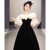 Girls Black Hepburn Style Long Sleeve Evening Gown Birthday Party Piano Performance