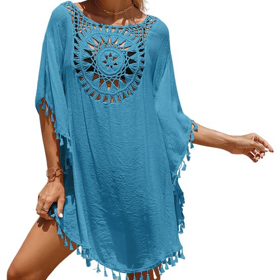 Swimsuit Cover Up Hollow Sun Protection Breathable Fashion Round Neck Bathing Suit Cover Up Dress Swimming Supplies
