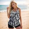 Women's Swimwear Tankini 2 Piece Swimsuit Black Hollow Lotus Flower Print Vacation Bathing Suits